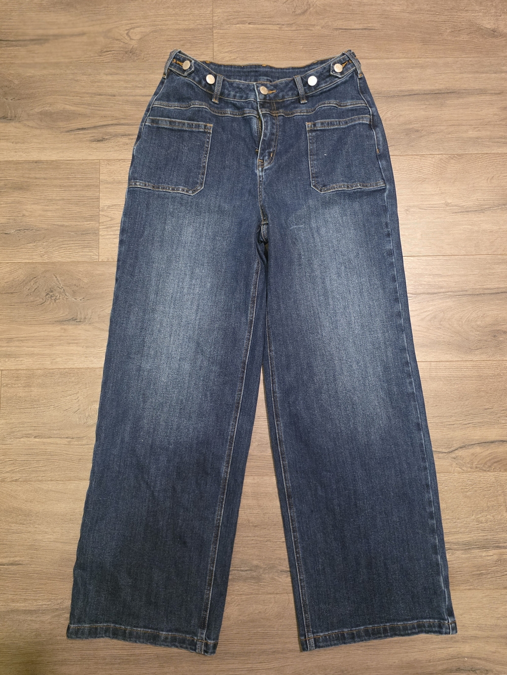 Dark Wash High Rise Wide Leg Jeans Patch Pocket Y2K